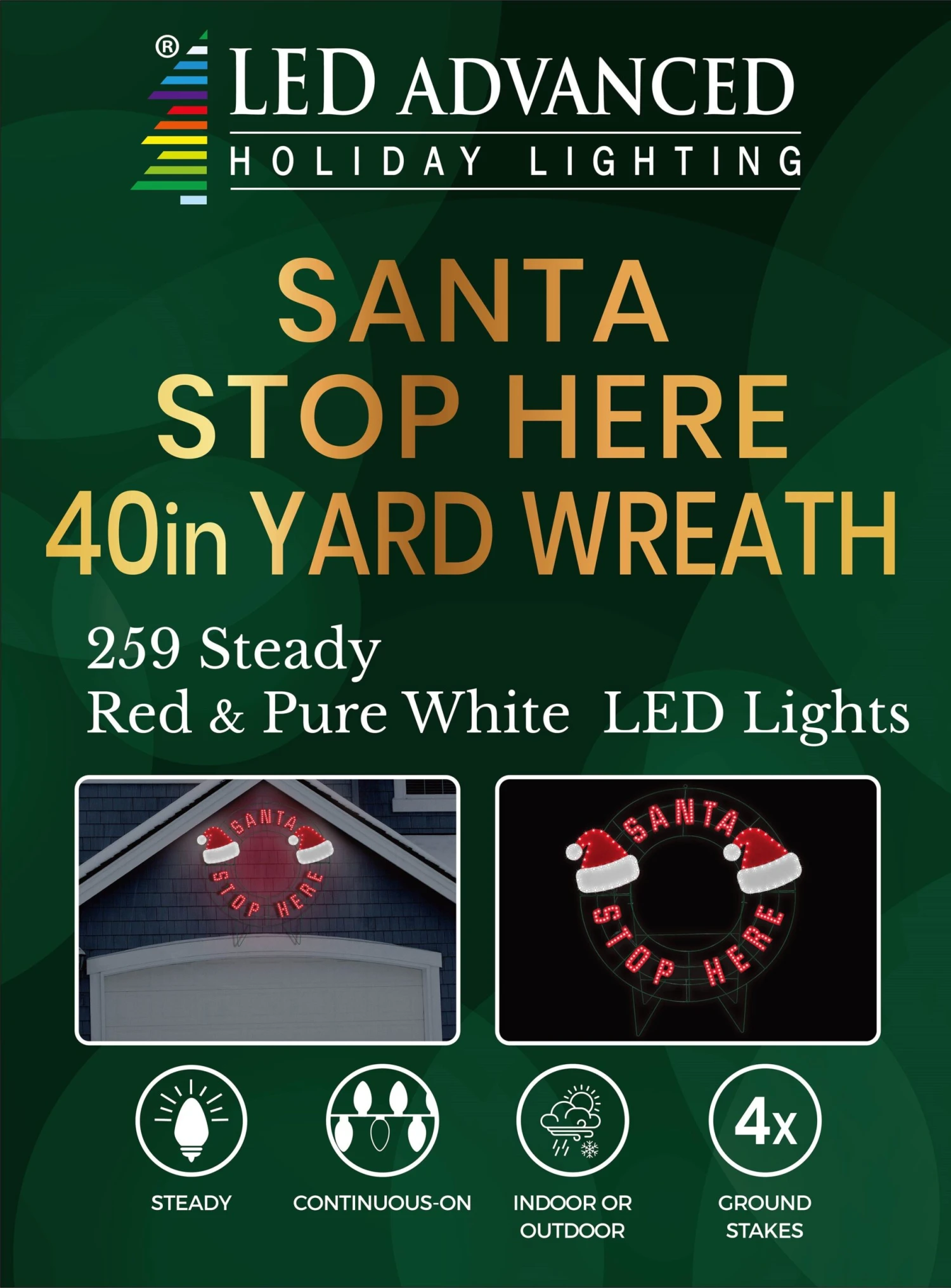 40" Santa Stop Here LED Yard Wreath 3 40" Santa Stop Here LED Yard Wreath - Image 3