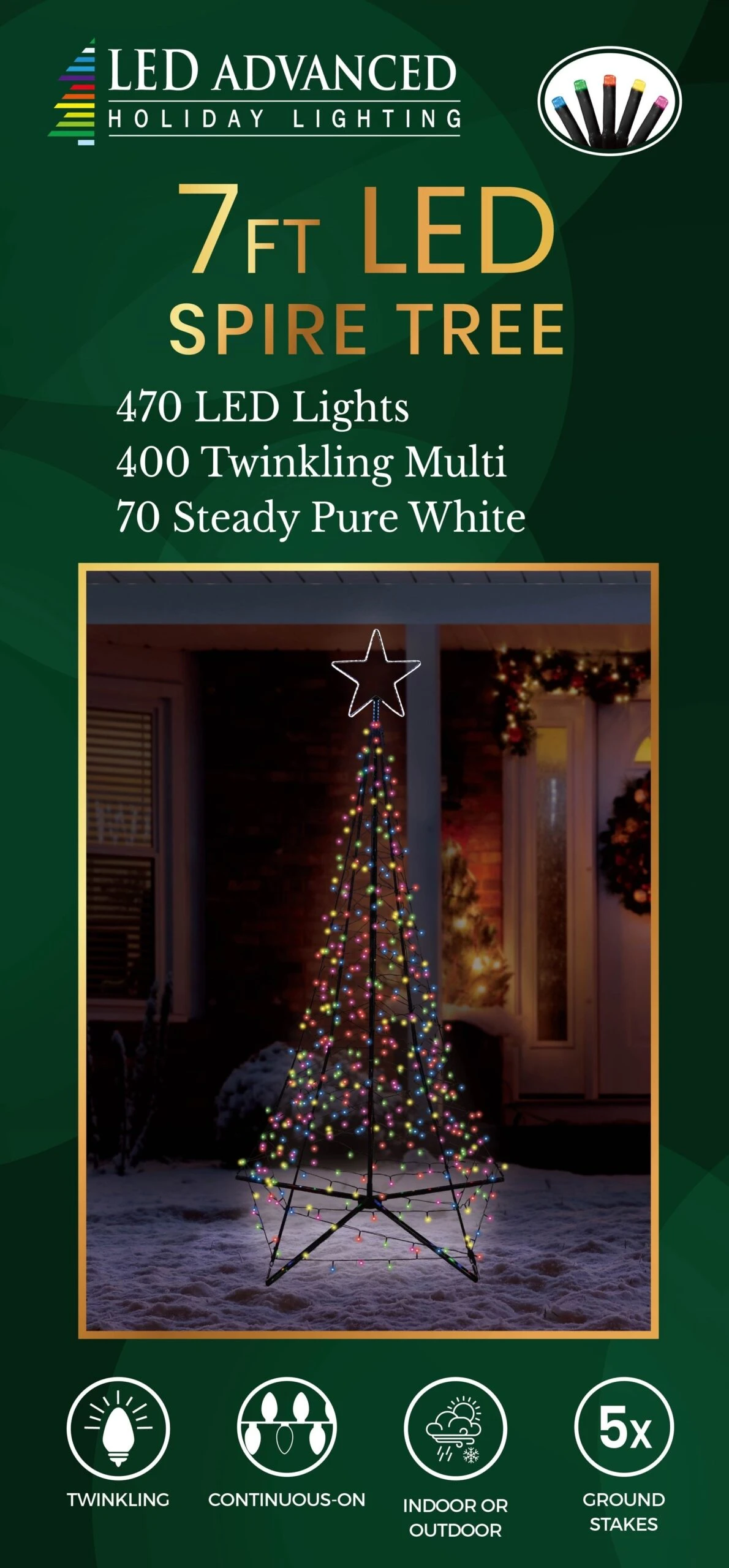 7' LED Spire Tree With Star Yard Art Decoration 2 7' LED Spire Tree With Star Yard Art Decoration - Image 2