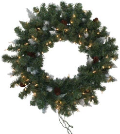 30" Pre-Lit Montana Wreath With White Tips And Pine Cones 7 30" Pre-Lit Montana Wreath With White Tips And Pine Cones -Courtyard Home Furnishings Store 993122