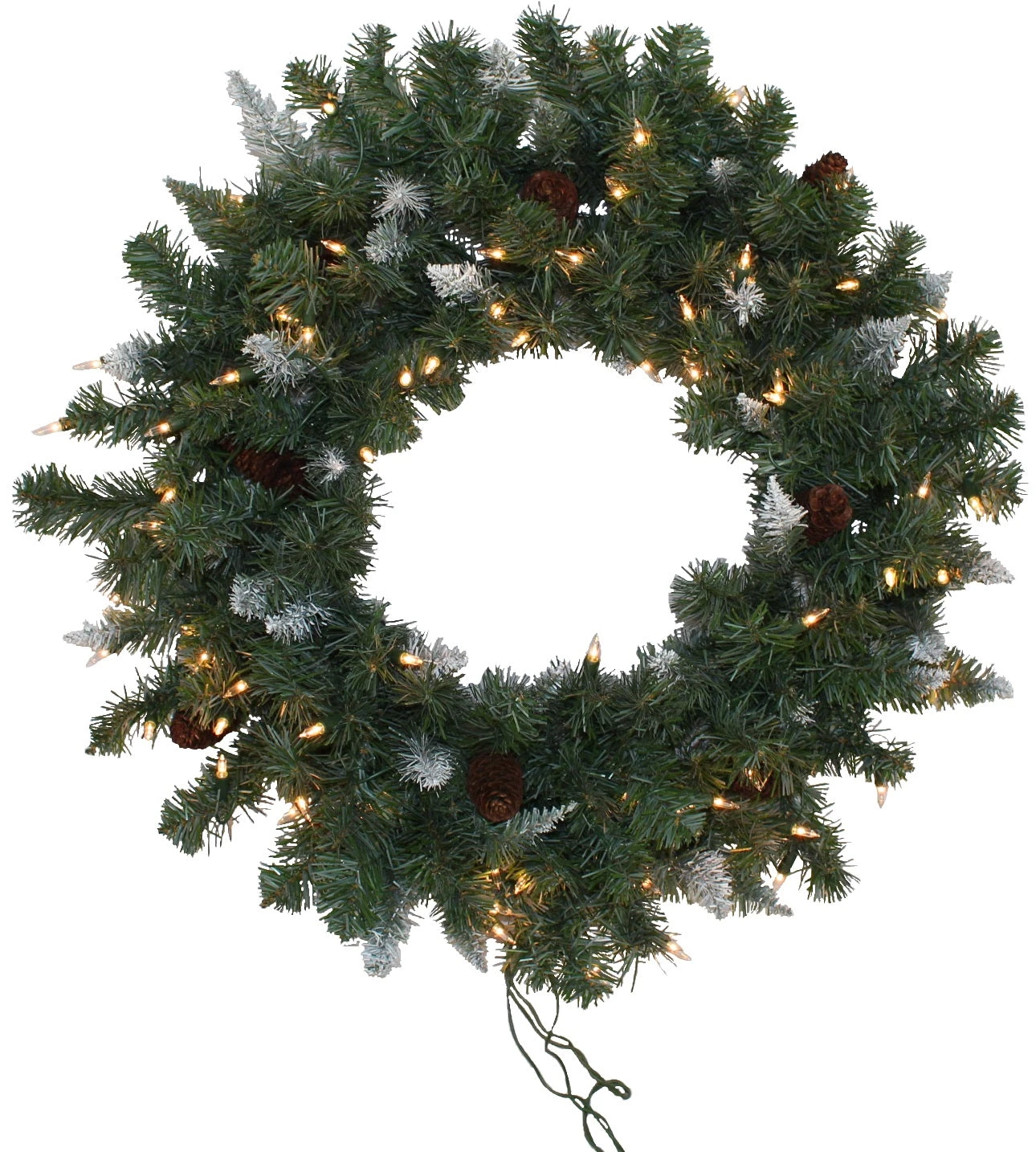 30" Pre-Lit Montana Wreath With White Tips And Pine Cones 4 30" Pre-Lit Montana Wreath With White Tips And Pine Cones - Image 4