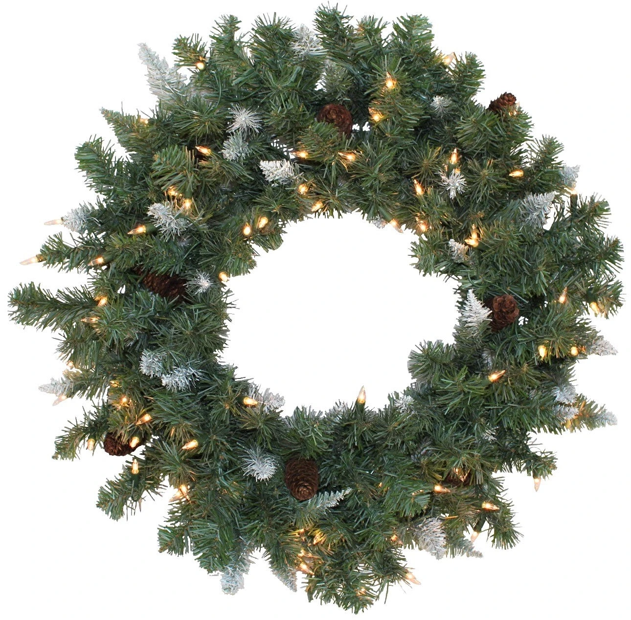 30" Pre-Lit Montana Wreath With White Tips And Pine Cones 1 30" Pre-Lit Montana Wreath With White Tips And Pine Cones