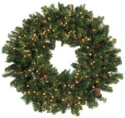 Pre-Lit Wreath With Pine Cones And Berries