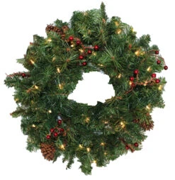 Pre-Lit Wreath With Pine Cones And Berries -Courtyard Home Furnishings Store 993127 2