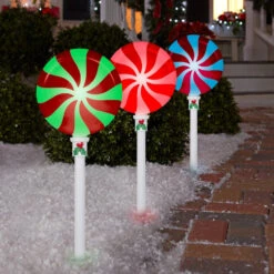 Set Of 3 LightShow® Multi-Colored Christmas Lollipop Pathway Markers