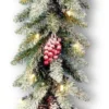 9' Pre-Lit Snowy New Balsam Fir Garland With Pine Cones, Berries And Clear Lights