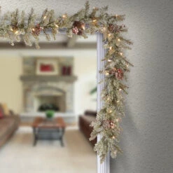 9' Pre-Lit Snowy New Balsam Fir Garland With Pine Cones, Berries And Clear Lights 7 9' Pre-Lit Snowy New Balsam Fir Garland With Pine Cones, Berries And Clear Lights -Courtyard Home Furnishings Store 994274 2