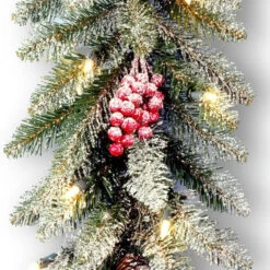 9' Pre-Lit Snowy New Balsam Fir Garland With Pine Cones, Berries And Clear Lights 6 9' Pre-Lit Snowy New Balsam Fir Garland With Pine Cones, Berries And Clear Lights -Courtyard Home Furnishings Store 994274 3