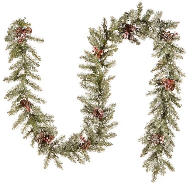 9' Pre-Lit Snowy New Balsam Fir Garland With Pine Cones, Berries And Clear Lights 2 9' Pre-Lit Snowy New Balsam Fir Garland With Pine Cones, Berries And Clear Lights - Image 2