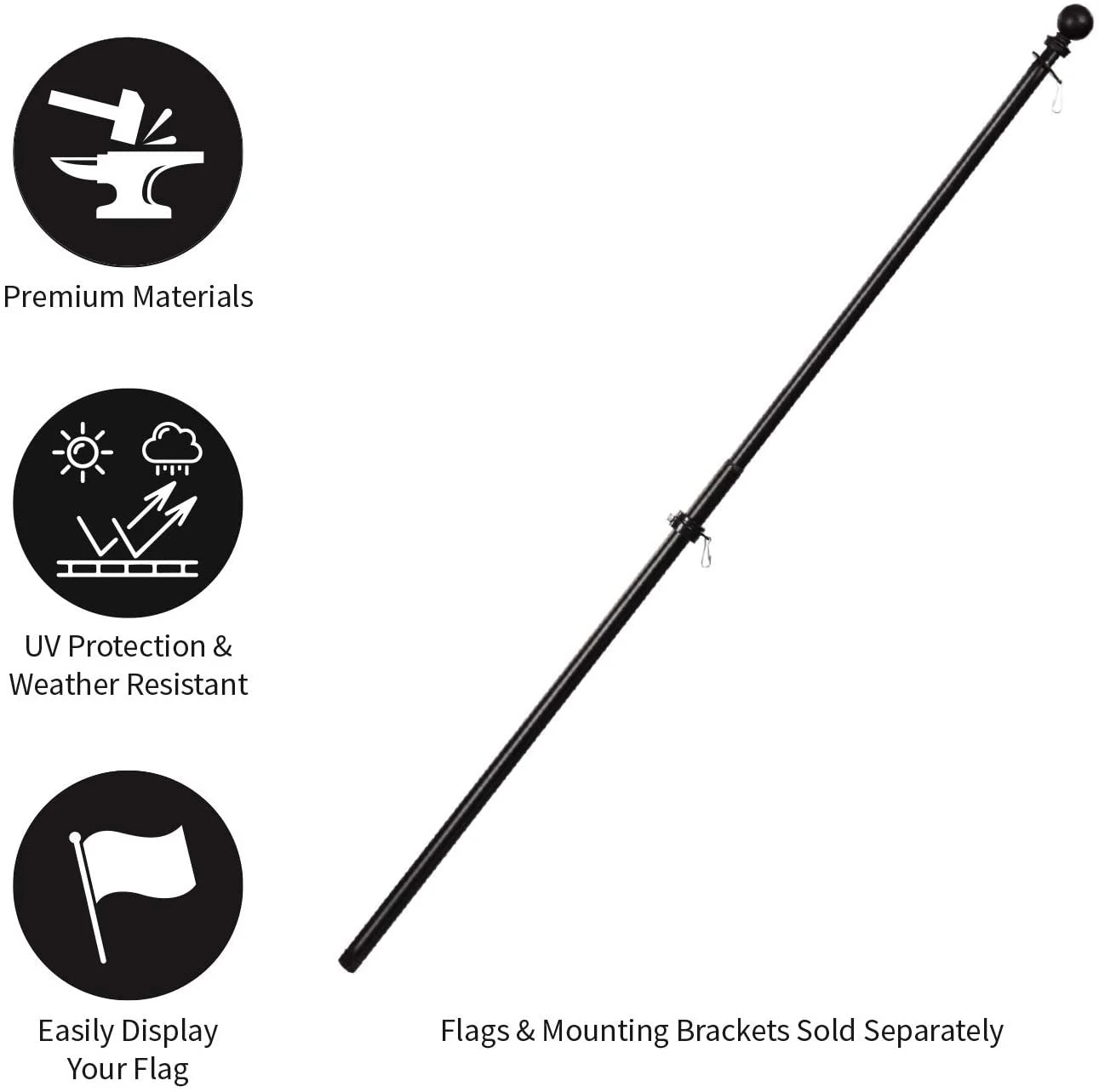 Weather Safe Black Iron Extendable Flag Pole 1 Weather Safe Black Iron Extendable Flag Pole
