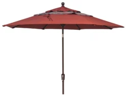 9' Collar Tilt Market Bronze Frame Tuscan Redwood Stripe Canopy Umbrella
