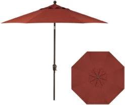 9' Auto Tilt Market Bronze Frame Terra Cotta Canopy Umbrella Thin Pole