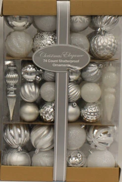 74-Pack Of Textured Christmas Ornaments (Silver/White) 5 74-Pack Of Textured Christmas Ornaments (Silver/White) -Courtyard Home Furnishings Store 995510 2
