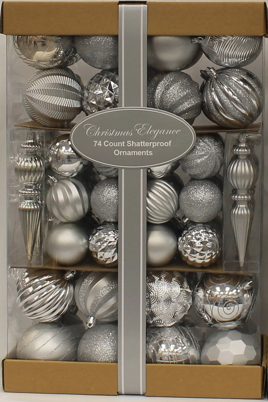 74-Pack Of Textured Christmas Ornaments (Silver/White) 2 74-Pack Of Textured Christmas Ornaments (Silver/White) - Image 2