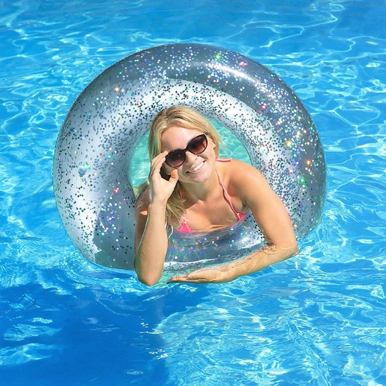 Poolmaster's 36" Silver Inflatable Glitter Swim Tube 1 Poolmaster's 36" Silver Inflatable Glitter Swim Tube