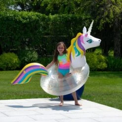 Swimline LED Light Up Inflatable Glitter Unicorn Ring -Courtyard Home Furnishings Store 996070 3