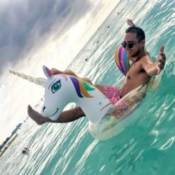 Swimline LED Light Up Inflatable Glitter Unicorn Ring -Courtyard Home Furnishings Store 996070 4