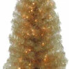 4' Pre-Lit Champagne Tinsel Tree