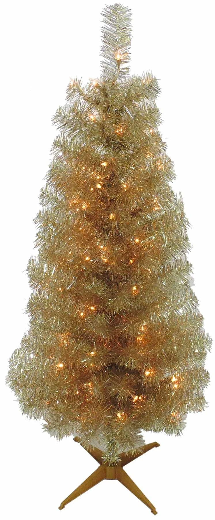 4' Pre-Lit Champagne Tinsel Tree 1 4' Pre-Lit Champagne Tinsel Tree