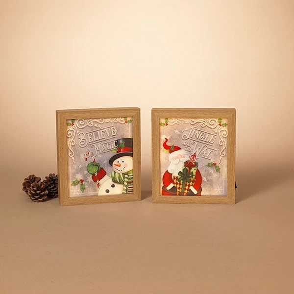 8.5" Battery-Operated Lighted Wood Holiday Snowman & Santa Design Block 1 8.5" Battery-Operated Lighted Wood Holiday Snowman & Santa Design Block