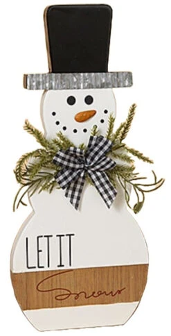 14" Resin Snowman Figurine With Pine & Bow