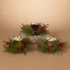 10" Rustic Faux Pine And Berry Christmas Decorative Floral Candle Ring With Metallic Silver Glass Votive Candle Holder