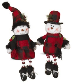15"Buffalo Plaid Plush Snowman Shelf Sitter