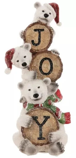 Holiday "Joy" Stacked Polar Bears Resin Figurine