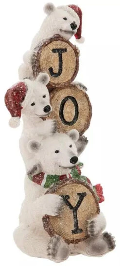 Holiday "Joy" Stacked Polar Bears Resin Figurine -Courtyard Home Furnishings Store 997226 3