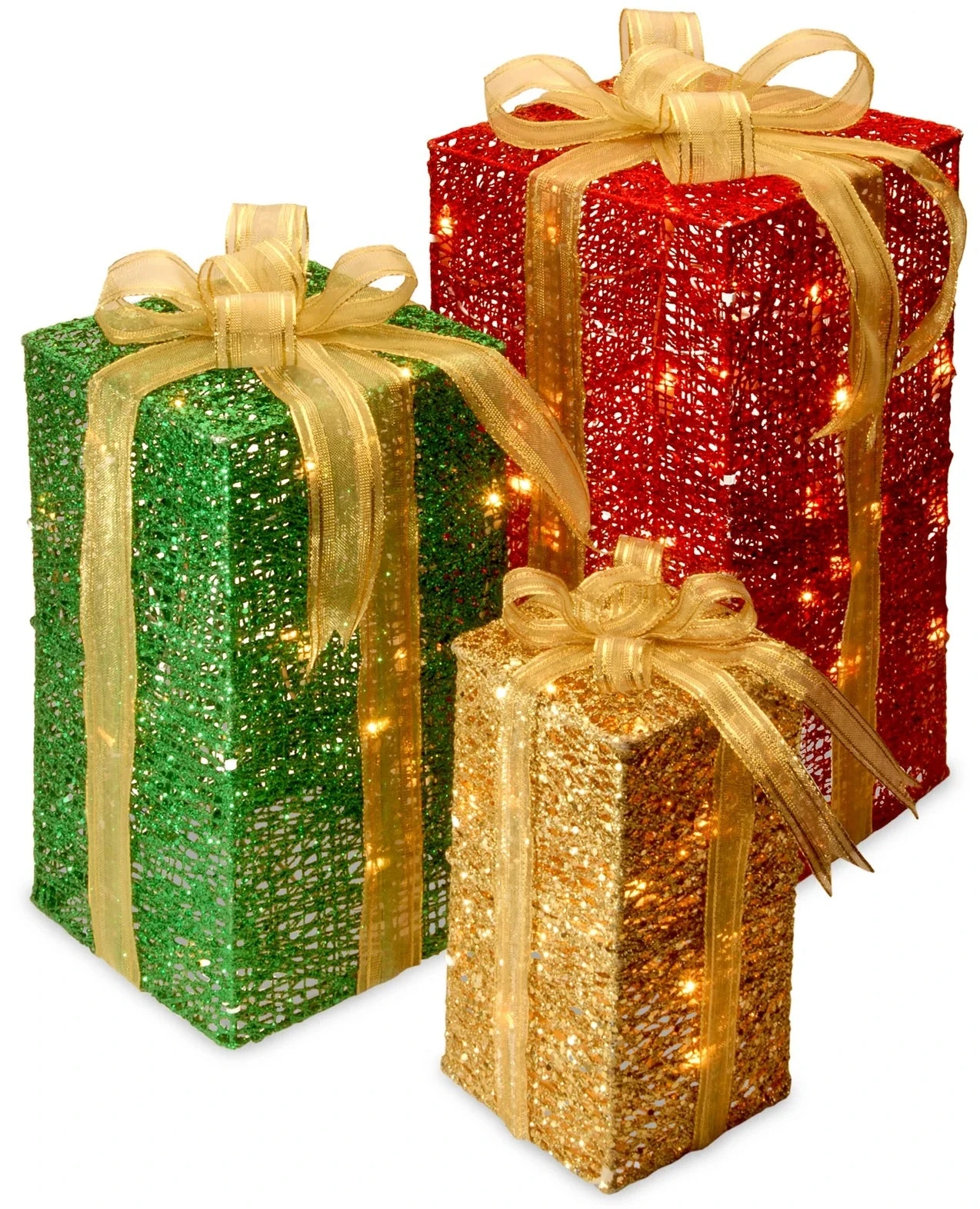 3-Piece Sisal Gift Box Lighted Display 1 3-Piece Sisal Gift Box Lighted Display