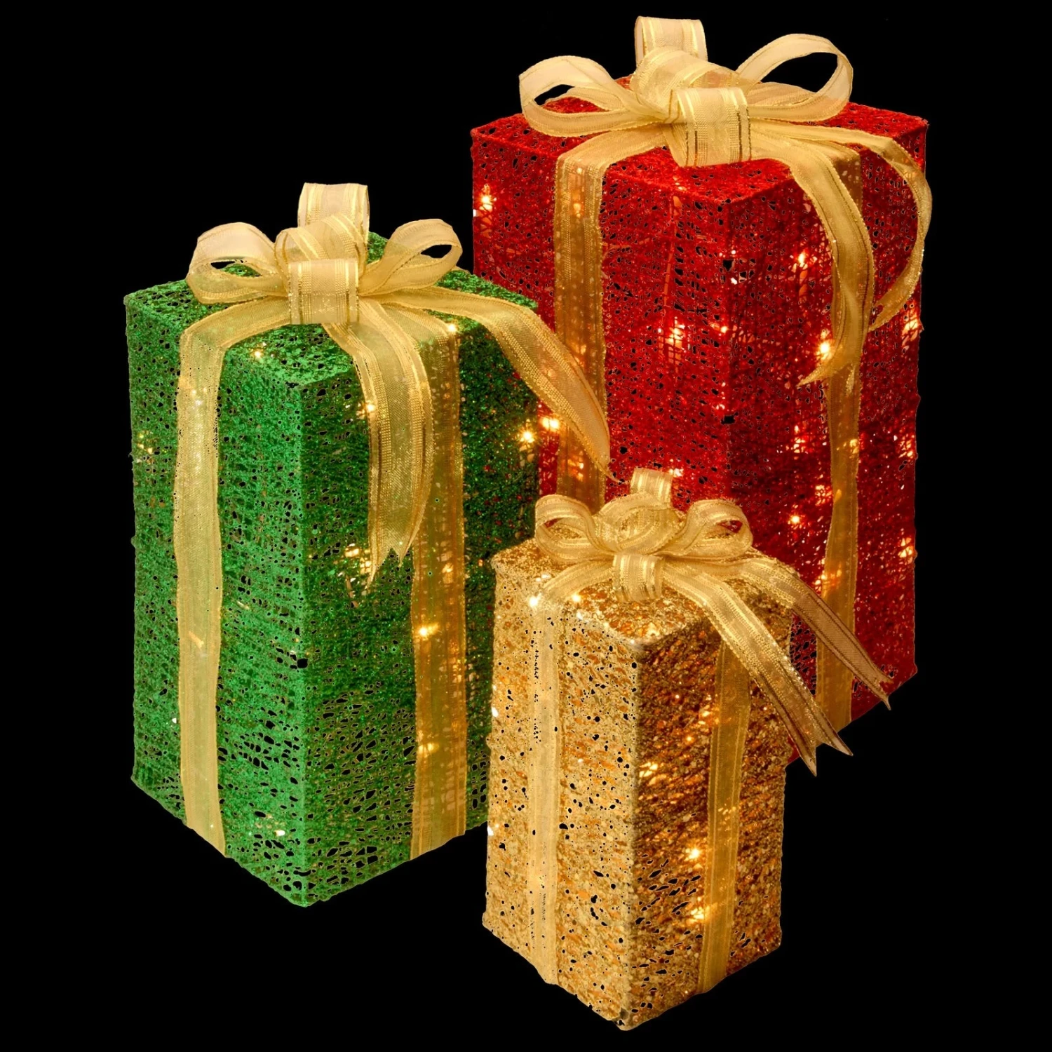 3-Piece Sisal Gift Box Lighted Display 2 3-Piece Sisal Gift Box Lighted Display - Image 2