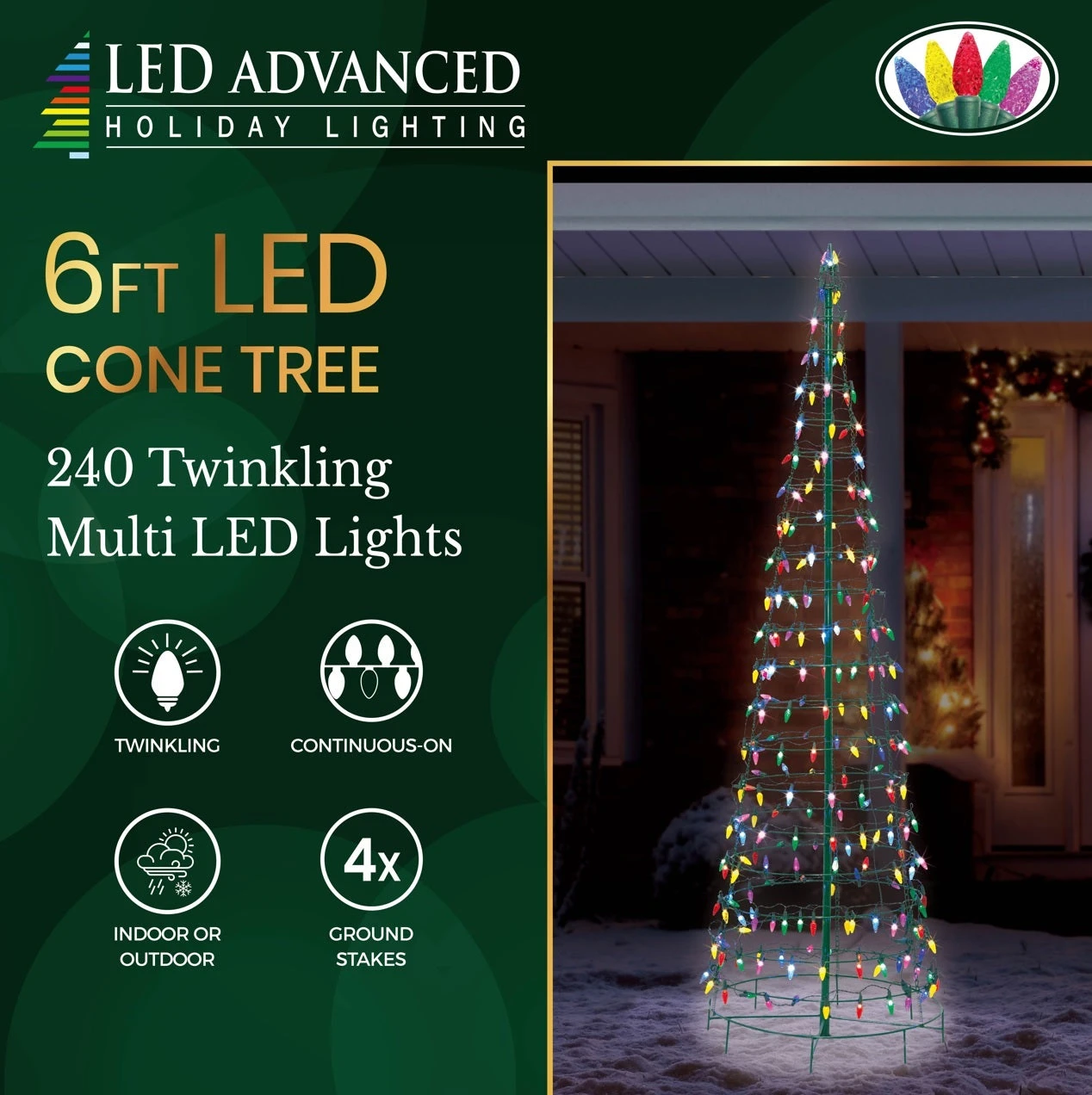 Set Of 2 Wire Cone Trees With Multi-Colored Twinkling LED Lights 4 Set Of 2 Wire Cone Trees With Multi-Colored Twinkling LED Lights - Image 4