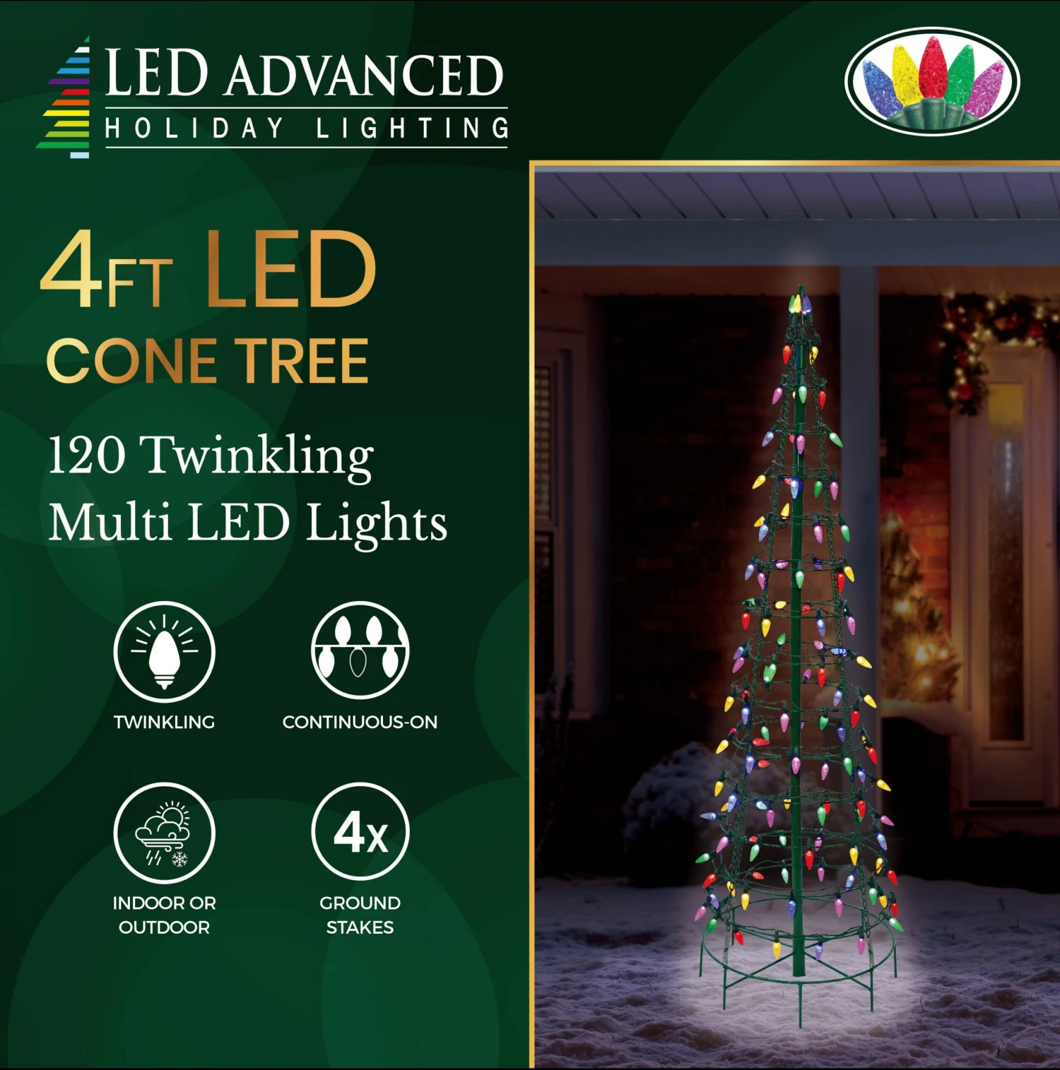 Set Of 2 Wire Cone Trees With Multi-Colored Twinkling LED Lights 3 Set Of 2 Wire Cone Trees With Multi-Colored Twinkling LED Lights - Image 3