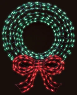 Twinkling Green LED Wreath Sculpture With Red Bow -Courtyard Home Furnishings Store 997492 2