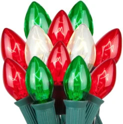 Set Of 25 Transparent C7 Glass Bulbs - Red, Green & Clear