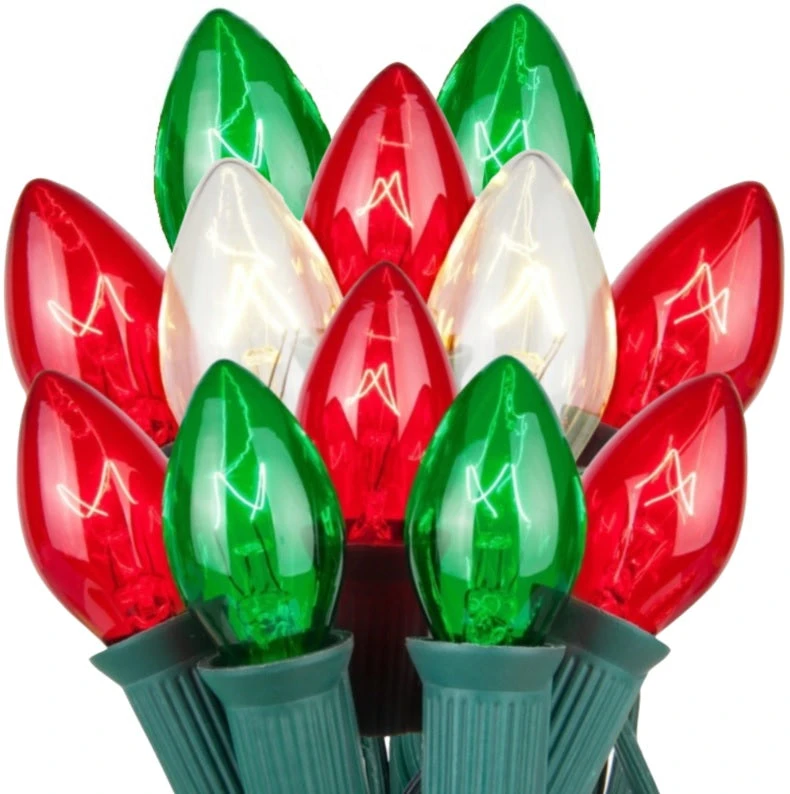 Set Of 25 Transparent C7 Glass Bulbs - Red, Green & Clear 1 Set Of 25 Transparent C7 Glass Bulbs - Red, Green & Clear