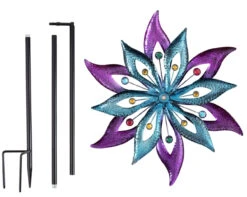 Purple And Aqua Floral Windmill Stake With Gems Kinetic Spinner 13 Purple And Aqua Floral Windmill Stake With Gems Kinetic Spinner -Courtyard Home Furnishings Store 998155 2