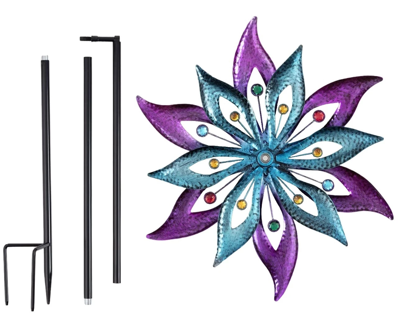 Purple And Aqua Floral Windmill Stake With Gems Kinetic Spinner 6 Purple And Aqua Floral Windmill Stake With Gems Kinetic Spinner - Image 6