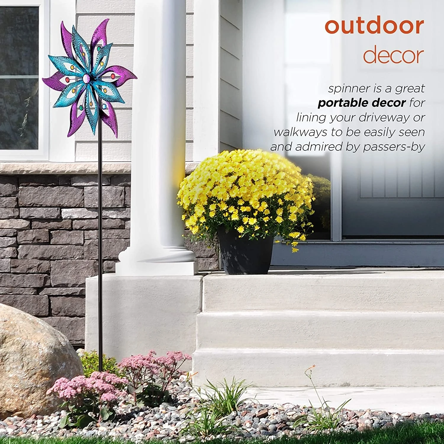 Purple And Aqua Floral Windmill Stake With Gems Kinetic Spinner 2 Purple And Aqua Floral Windmill Stake With Gems Kinetic Spinner - Image 2