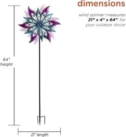 Purple And Aqua Floral Windmill Stake With Gems Kinetic Spinner 15 Purple And Aqua Floral Windmill Stake With Gems Kinetic Spinner -Courtyard Home Furnishings Store 998155 7