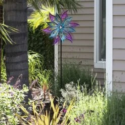 Purple And Aqua Floral Windmill Stake With Gems Kinetic Spinner 11 Purple And Aqua Floral Windmill Stake With Gems Kinetic Spinner -Courtyard Home Furnishings Store 998155 8