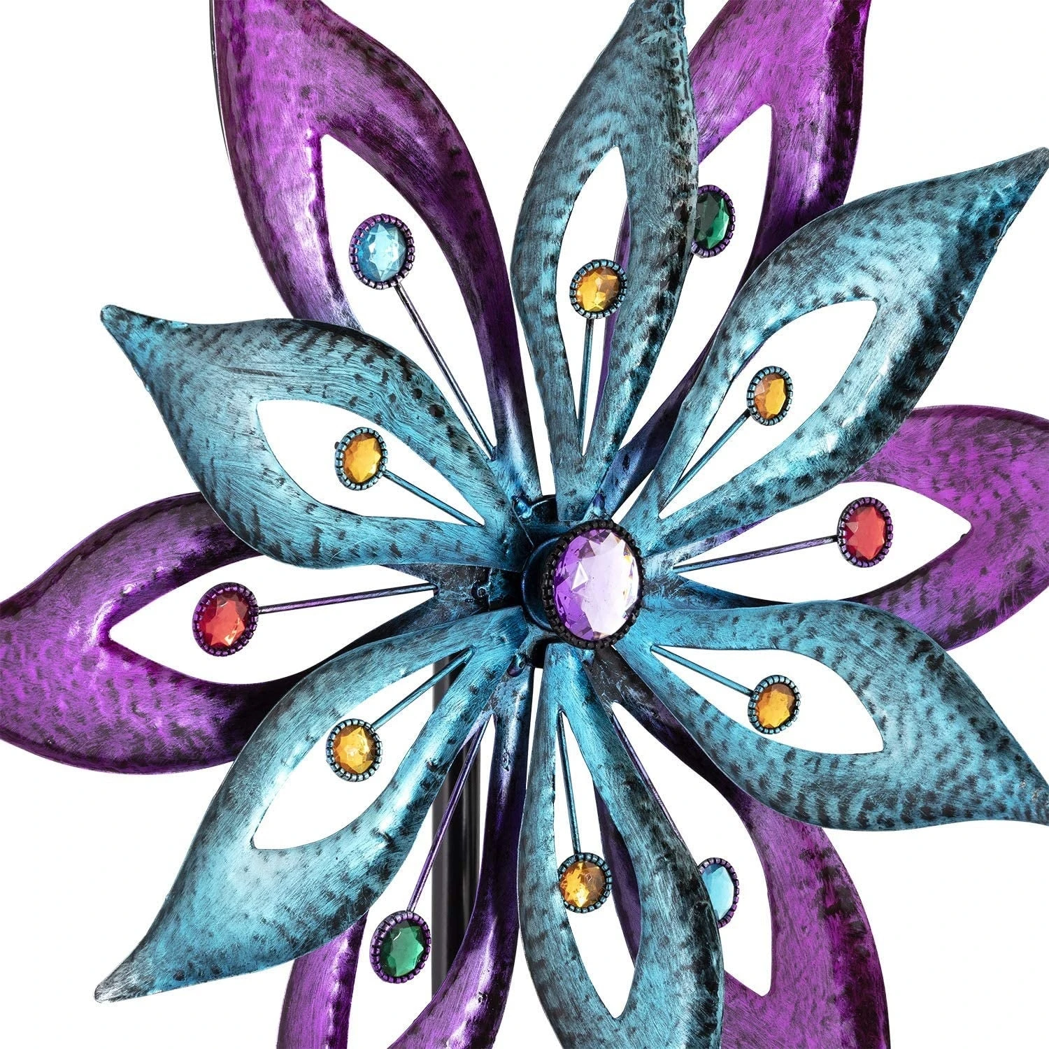 Purple And Aqua Floral Windmill Stake With Gems Kinetic Spinner 5 Purple And Aqua Floral Windmill Stake With Gems Kinetic Spinner - Image 5
