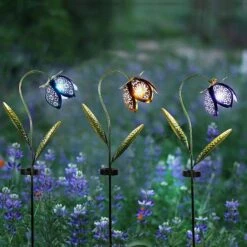 Solar Metal Glass Flower Stakes
