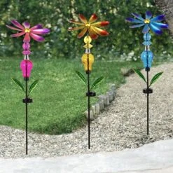 Bejeweled Metal Spinning Floral Solar Stake Light 6 Bejeweled Metal Spinning Floral Solar Stake Light -Courtyard Home Furnishings Store 998167 2