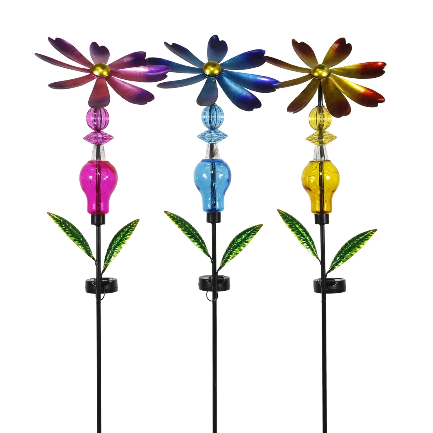 Bejeweled Metal Spinning Floral Solar Stake Light 2 Bejeweled Metal Spinning Floral Solar Stake Light - Image 2