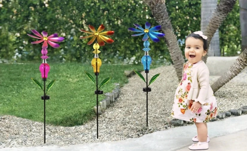 Bejeweled Metal Spinning Floral Solar Stake Light 4 Bejeweled Metal Spinning Floral Solar Stake Light - Image 4