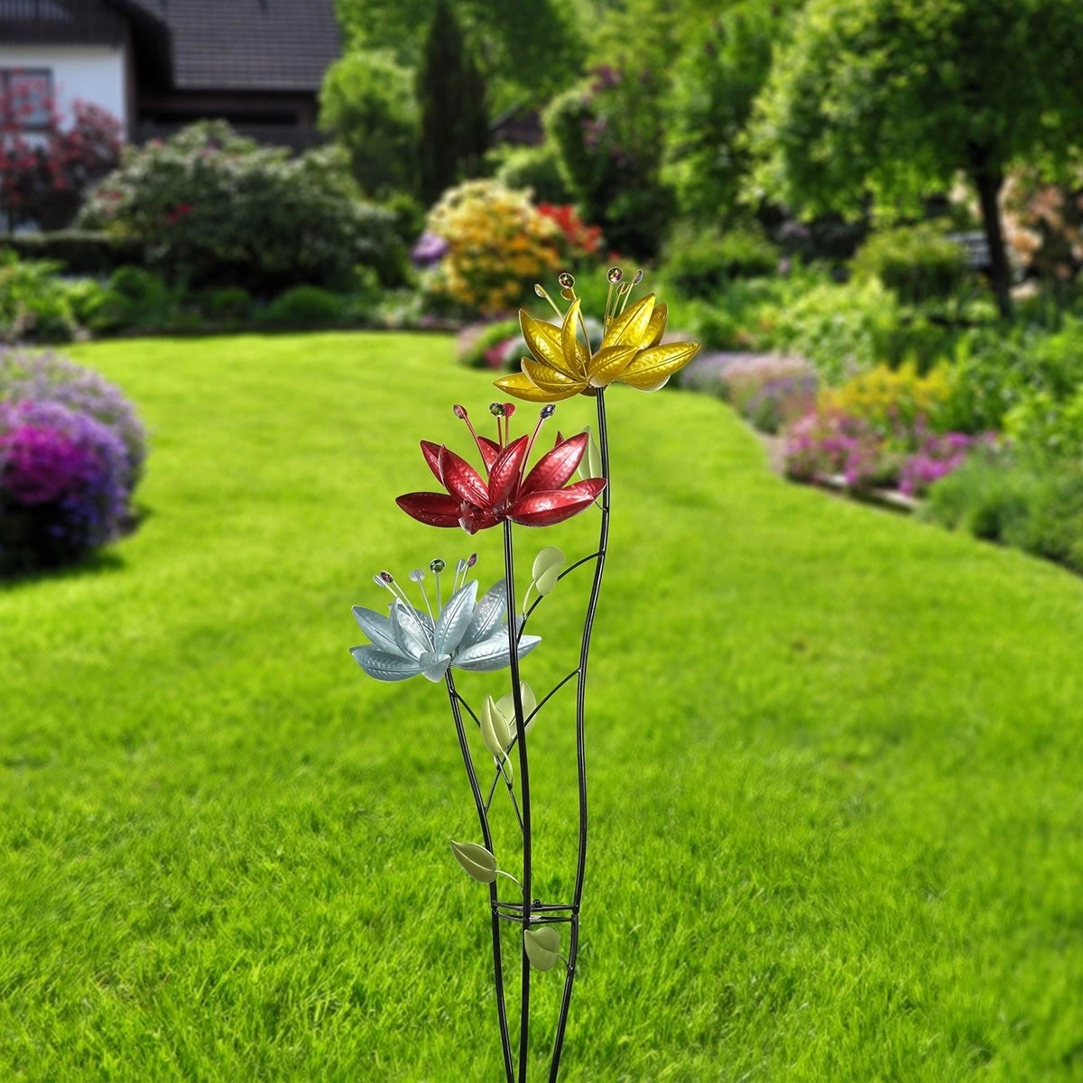 Blossoming Lily Floral Trio Spinner Metal Garden Stake 3 Blossoming Lily Floral Trio Spinner Metal Garden Stake - Image 3