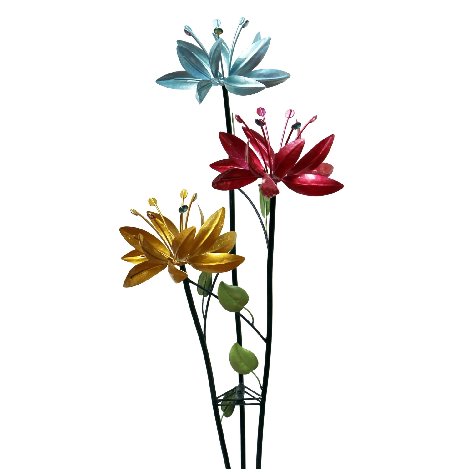 Blossoming Lily Floral Trio Spinner Metal Garden Stake 2 Blossoming Lily Floral Trio Spinner Metal Garden Stake - Image 2