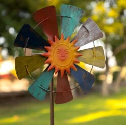 Sun Face Multi-Colored Windmill Stake -Courtyard Home Furnishings Store 998182 10