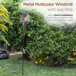 Sun Face Multi-Colored Windmill Stake -Courtyard Home Furnishings Store 998182 4