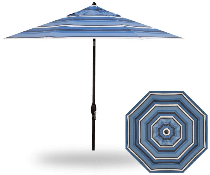 9' Auto Tilt Market Black Frame Hampton Stripe Canopy Umbrella Thin Pole 1 9' Auto Tilt Market Black Frame Hampton Stripe Canopy Umbrella Thin Pole